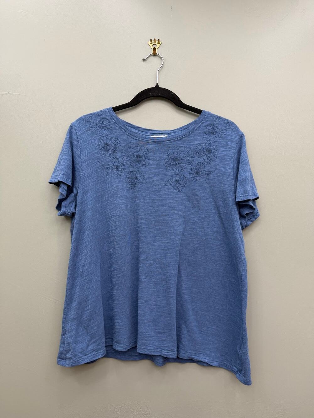 Ella Moss Blue Embroidered Floral Tee Modal Cotton Blend Top Large